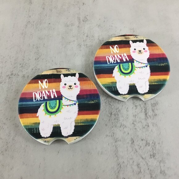 No Drama Llama Set of 2 Car Coasters - Picture 2 of 6